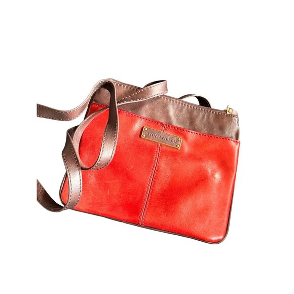 Burgundy & Red Tignanello Crossbody Purse Genuine Leather Trim 9"x8" - Picture 10 of 10